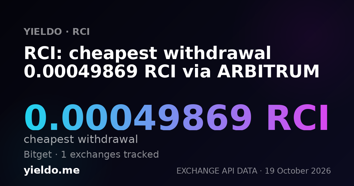 RCI: cheapest withdrawal 0.00049869 RCI via ARBITRUM