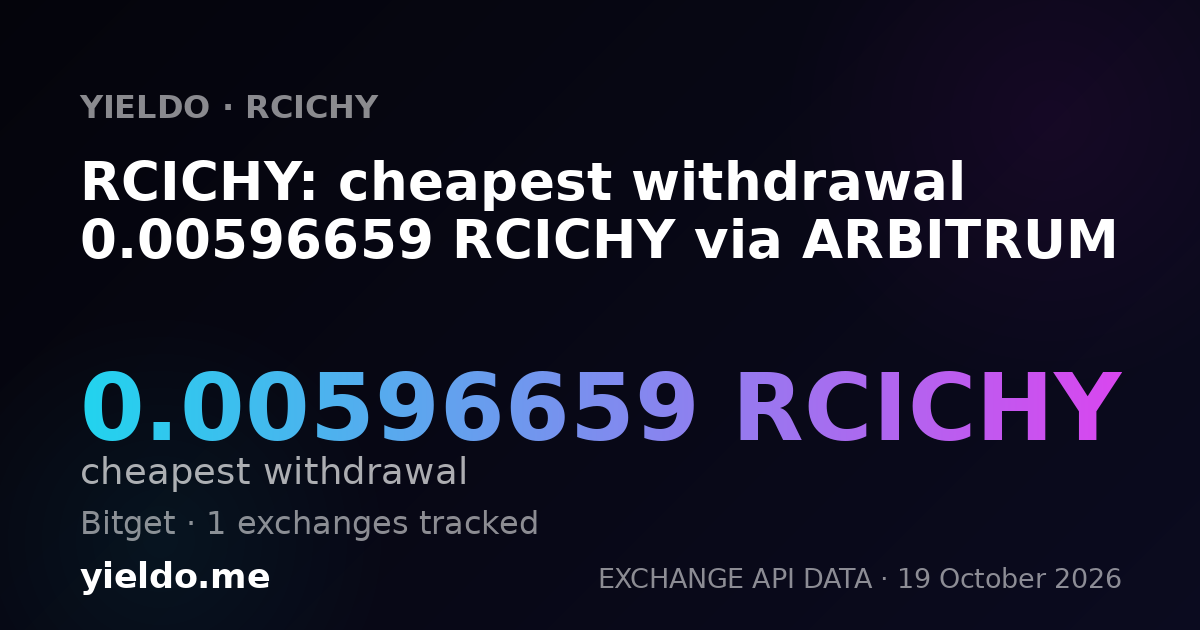 RCICHY: cheapest withdrawal 0.00596659 RCICHY via ARBITRUM