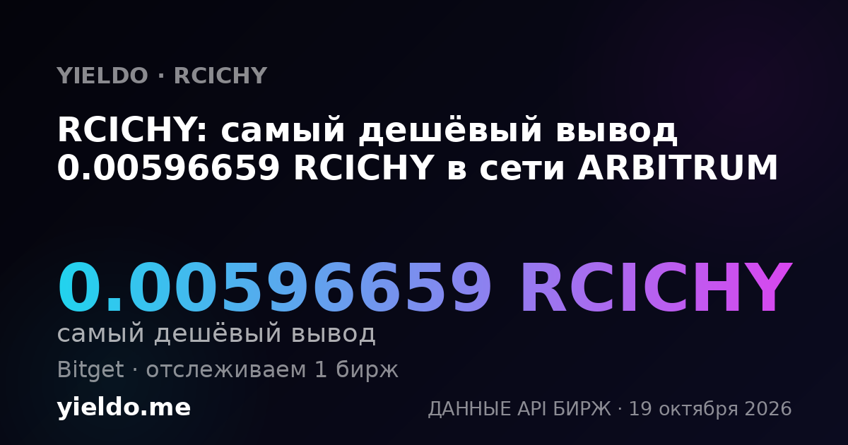 RCICHY: самый дешёвый вывод 0.00596659 RCICHY в сети ARBITRUM