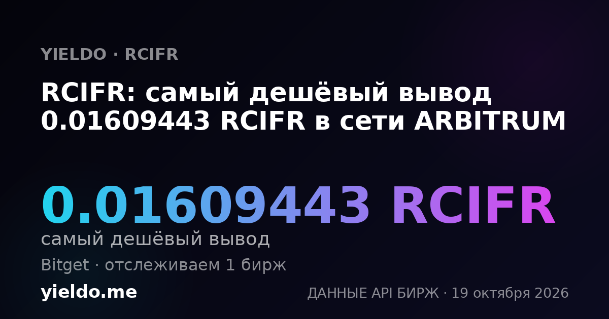 RCIFR: самый дешёвый вывод 0.01667112 RCIFR в сети ARBITRUM