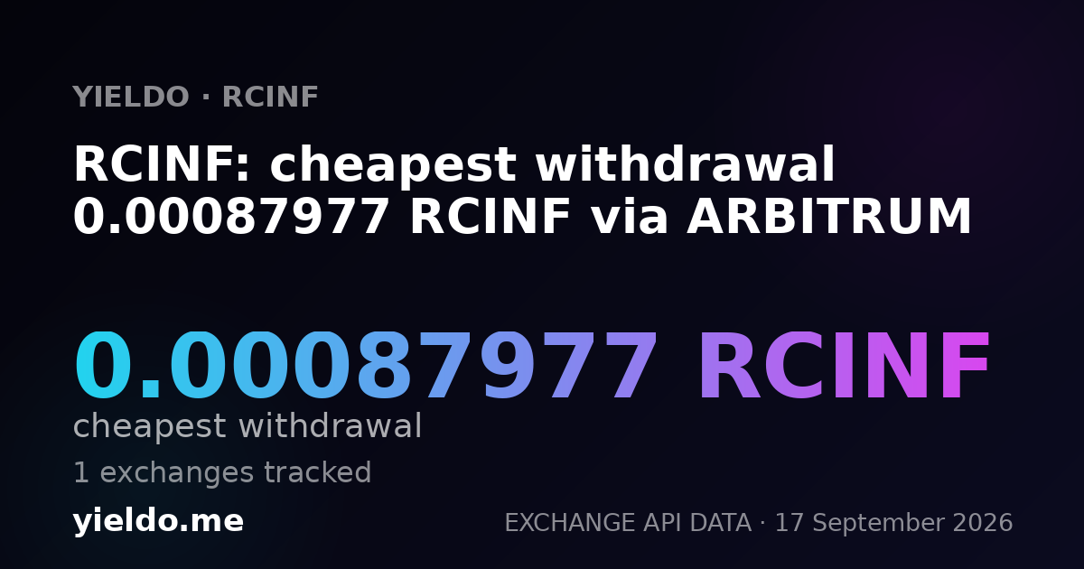 RCINF: cheapest withdrawal 0.00087838 RCINF via ARBITRUM