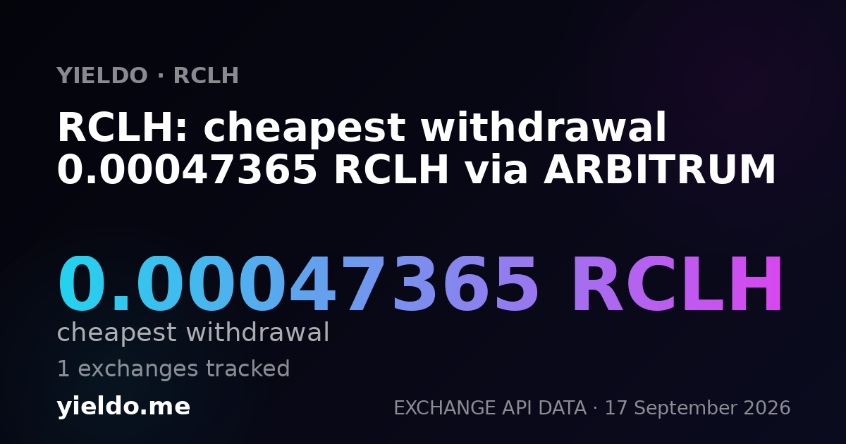 RCLH: cheapest withdrawal 0.00047365 RCLH via ARBITRUM