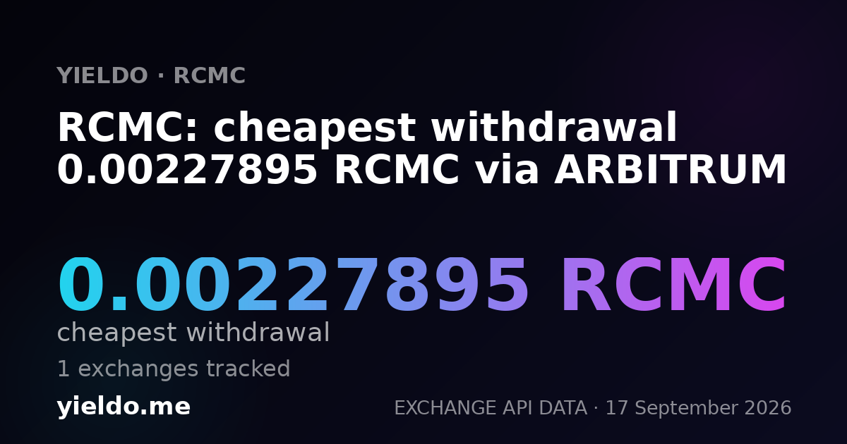 RCMC: cheapest withdrawal 0.00227895 RCMC via ARBITRUM