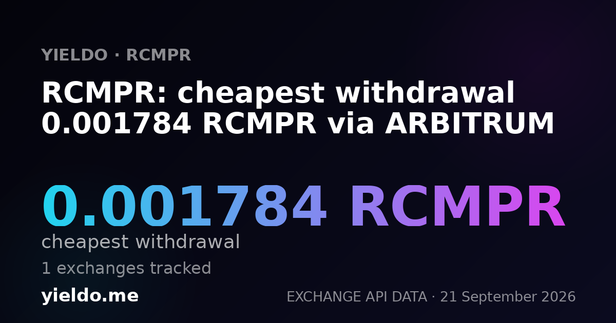 RCMPR: cheapest withdrawal 0.001784 RCMPR via ARBITRUM