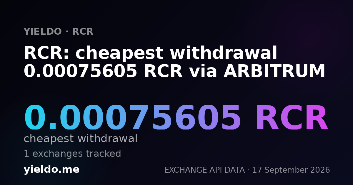RCR: cheapest withdrawal 0.00075605 RCR via ARBITRUM