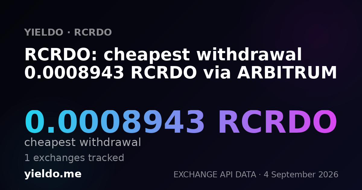 RCRDO: cheapest withdrawal 0.0008943 RCRDO via ARBITRUM