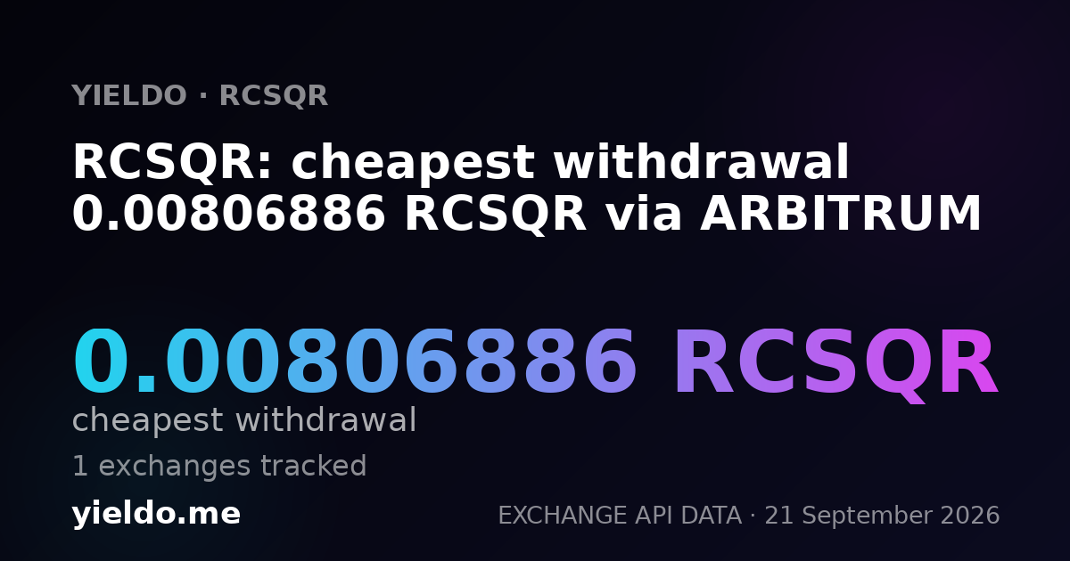 RCSQR: cheapest withdrawal 0.00806452 RCSQR via ARBITRUM