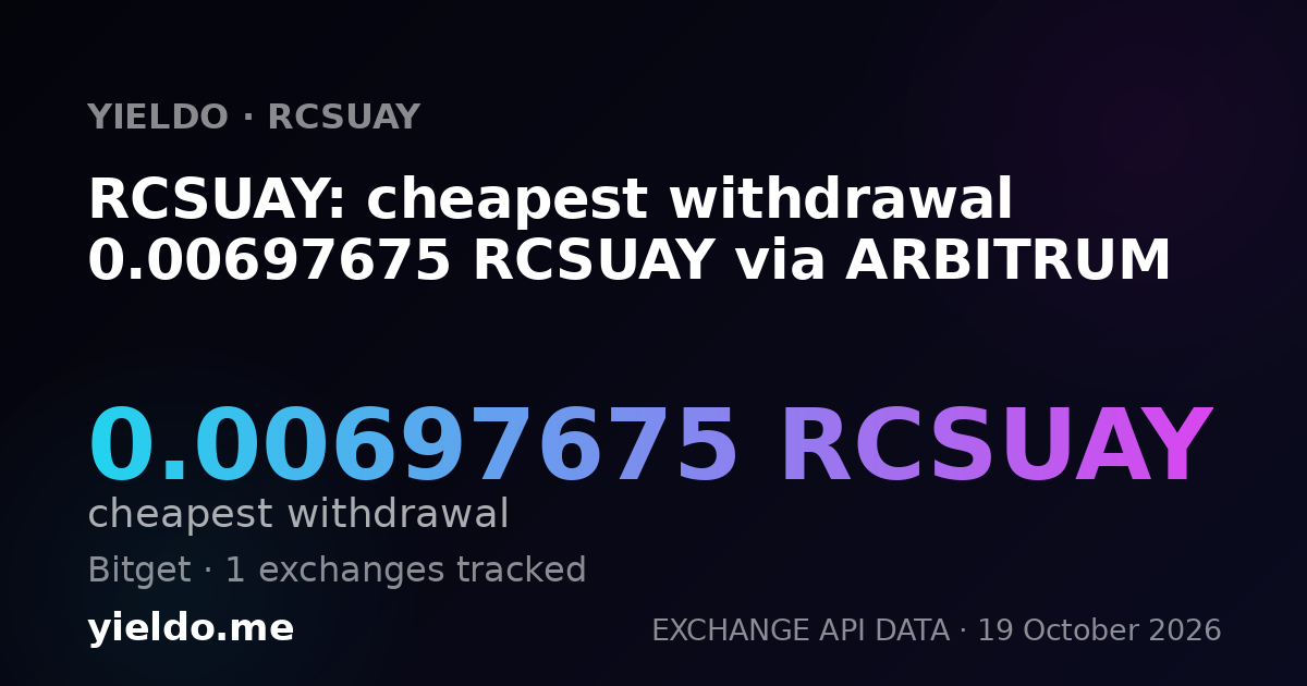 RCSUAY: cheapest withdrawal 0.00697675 RCSUAY via ARBITRUM