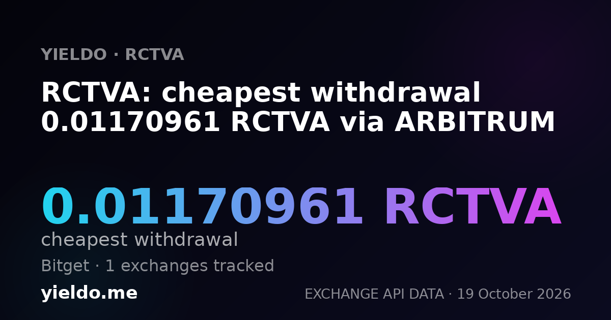 RCTVA: cheapest withdrawal 0.01170961 RCTVA via ARBITRUM