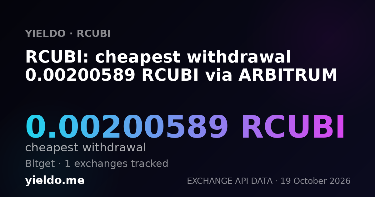 RCUBI: cheapest withdrawal 0.00200589 RCUBI via ARBITRUM