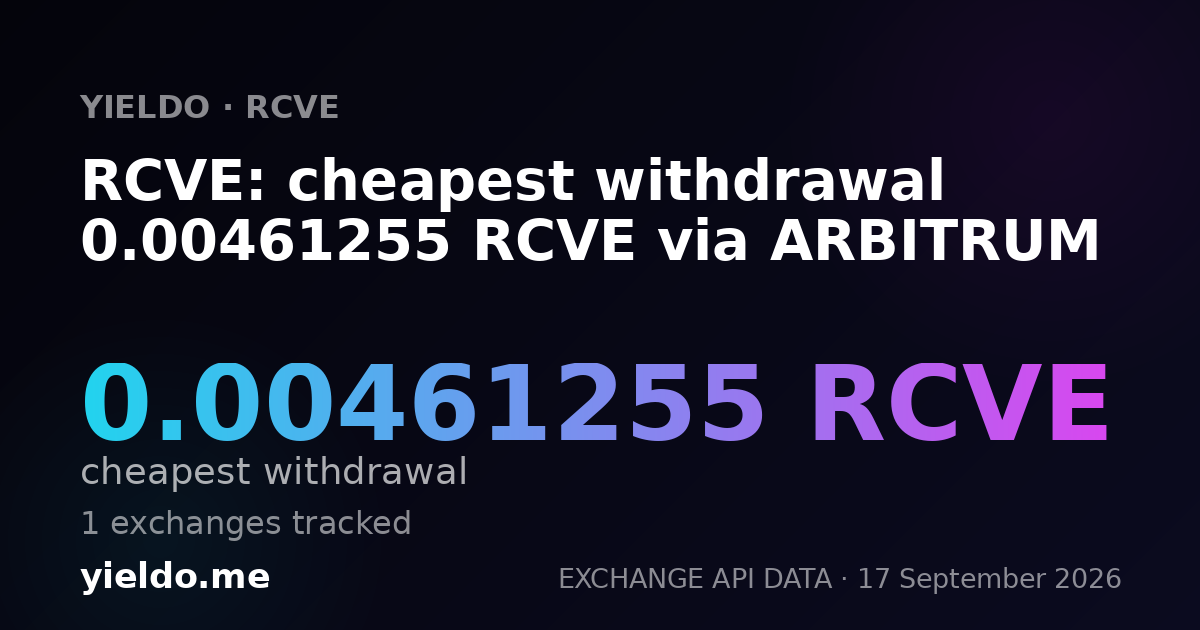 RCVE: cheapest withdrawal 0.00461255 RCVE via ARBITRUM