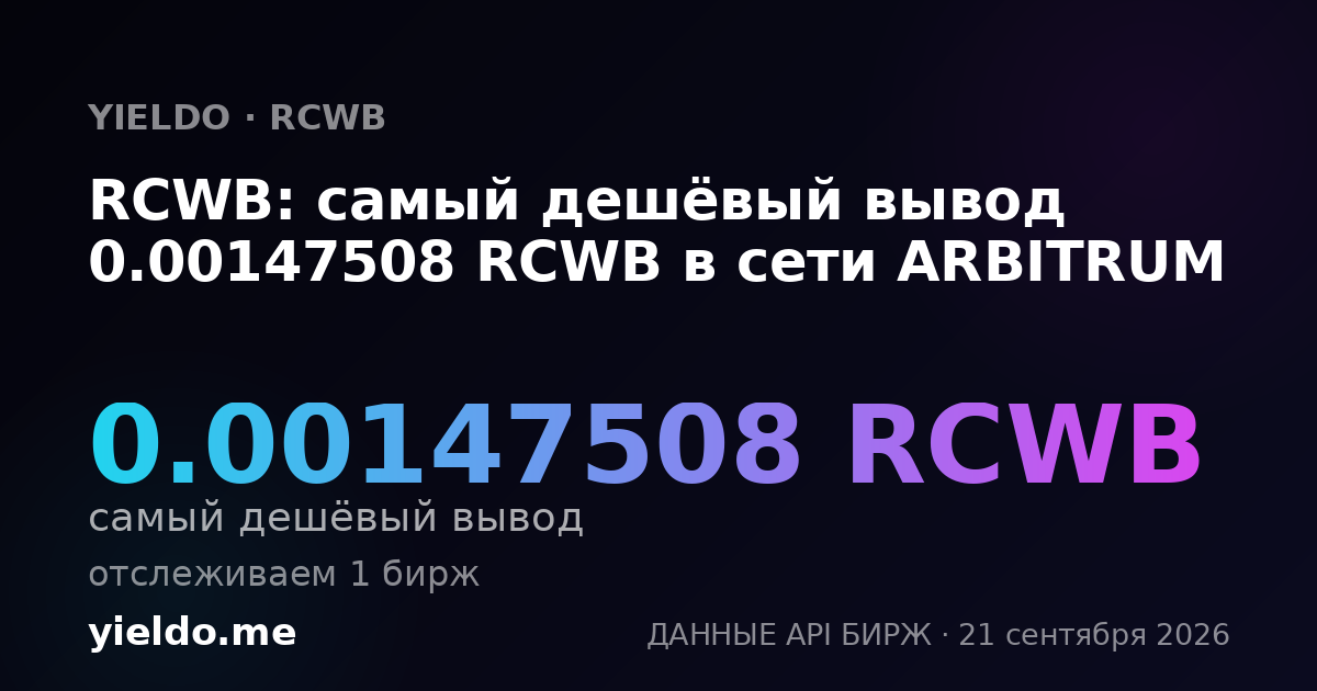 RCWB: самый дешёвый вывод 0.00147508 RCWB в сети ARBITRUM