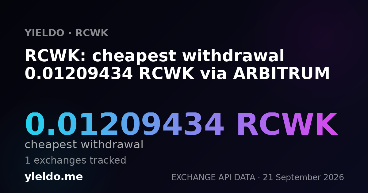 RCWK: cheapest withdrawal 0.01209434 RCWK via ARBITRUM