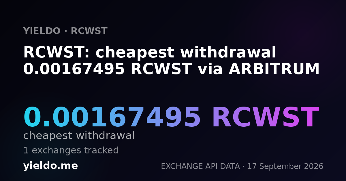 RCWST: cheapest withdrawal 0.00166686 RCWST via ARBITRUM