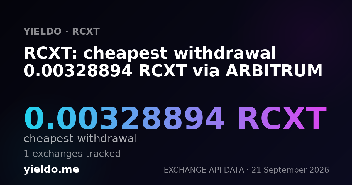 RCXT: cheapest withdrawal 0.00328894 RCXT via ARBITRUM