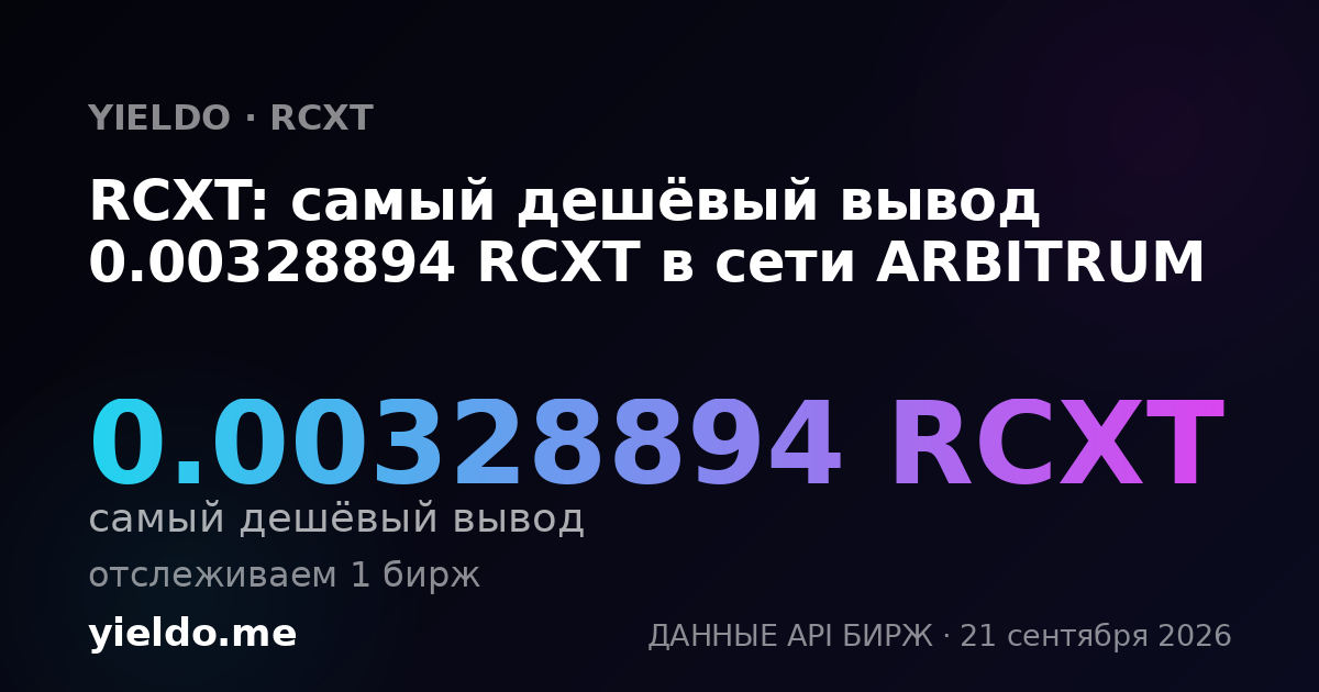 RCXT: самый дешёвый вывод 0.00328894 RCXT в сети ARBITRUM