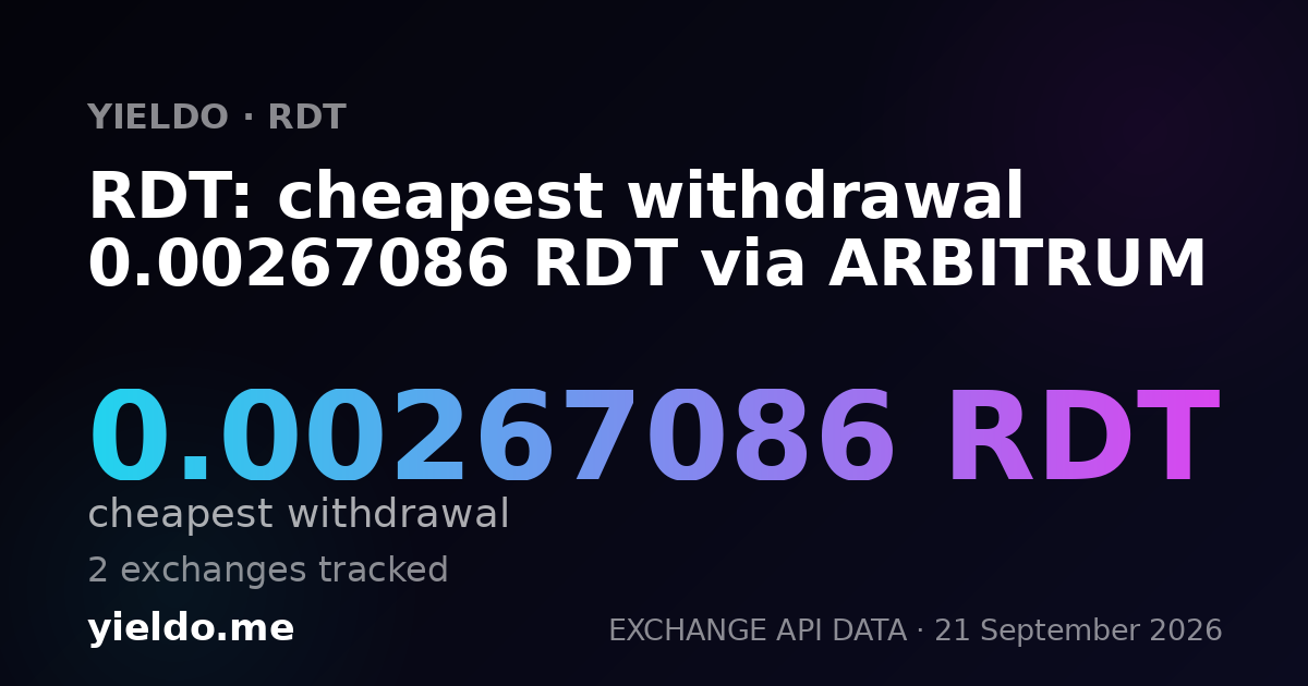 RDT: cheapest withdrawal 0.00267086 RDT via ARBITRUM