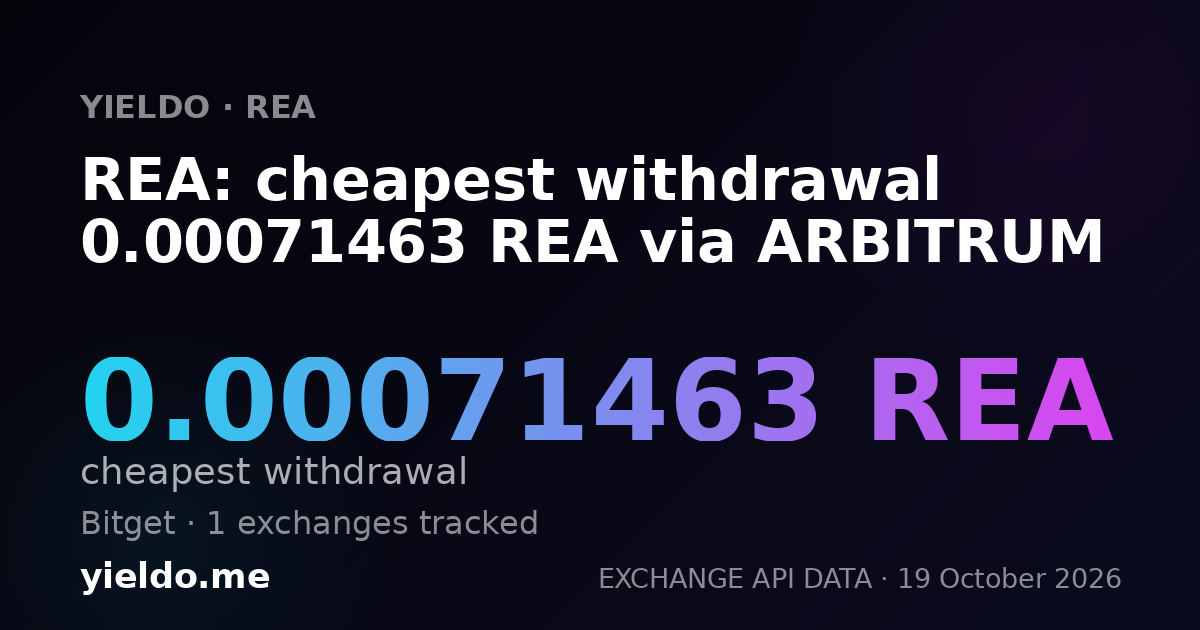 REA: cheapest withdrawal 0.00071463 REA via ARBITRUM