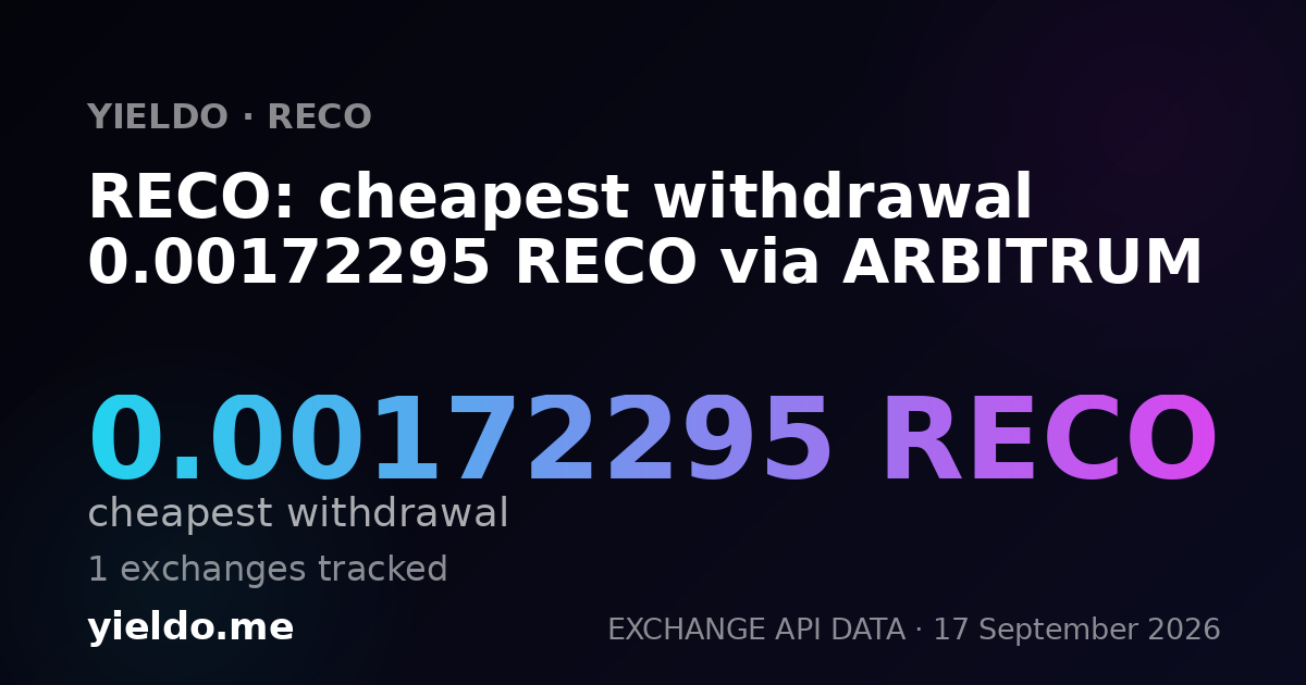 RECO: cheapest withdrawal 0.00174082 RECO via ARBITRUM
