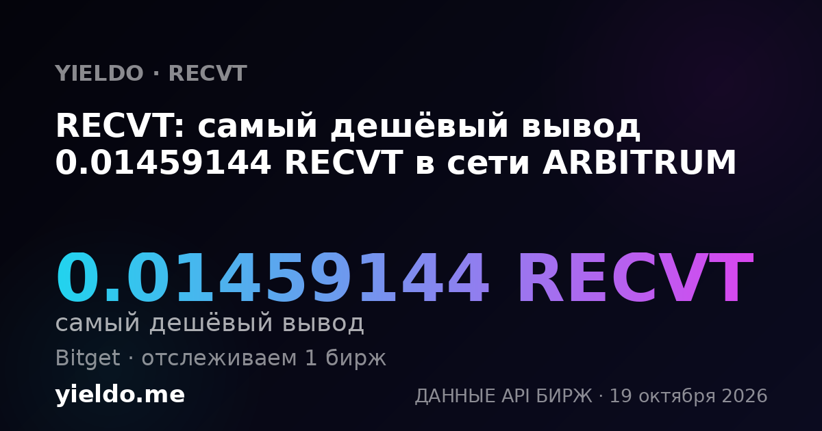 RECVT: самый дешёвый вывод 0.01459144 RECVT в сети ARBITRUM