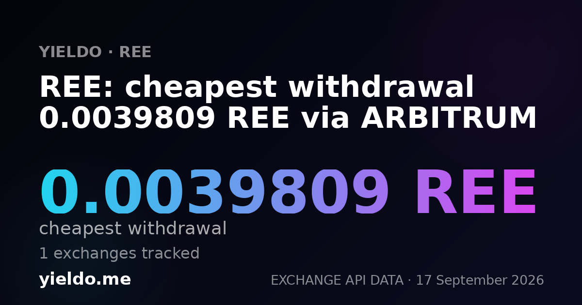 REE: cheapest withdrawal 0.0039809 REE via ARBITRUM
