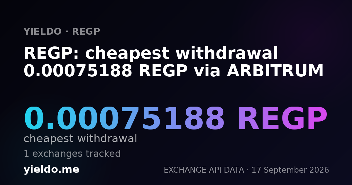 REGP: cheapest withdrawal 0.00075188 REGP via ARBITRUM