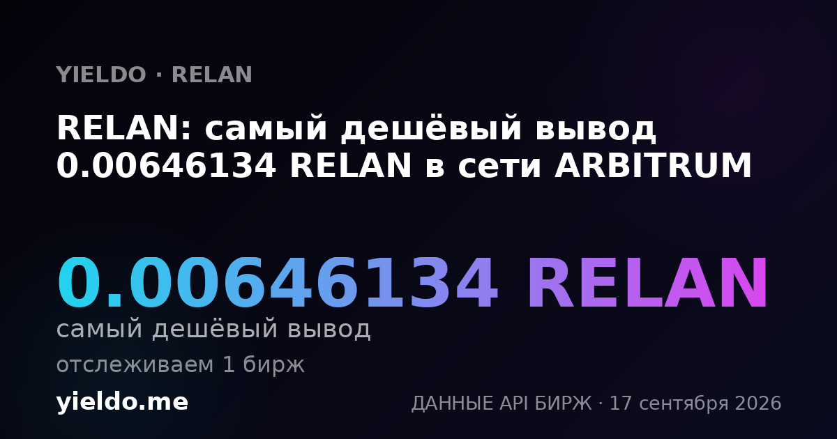 RELAN: самый дешёвый вывод 0.00652174 RELAN в сети ARBITRUM