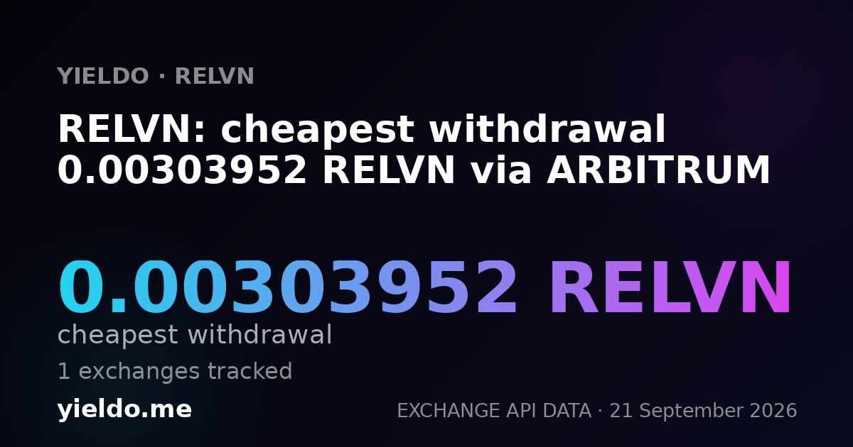 RELVN: cheapest withdrawal 0.00303952 RELVN via ARBITRUM