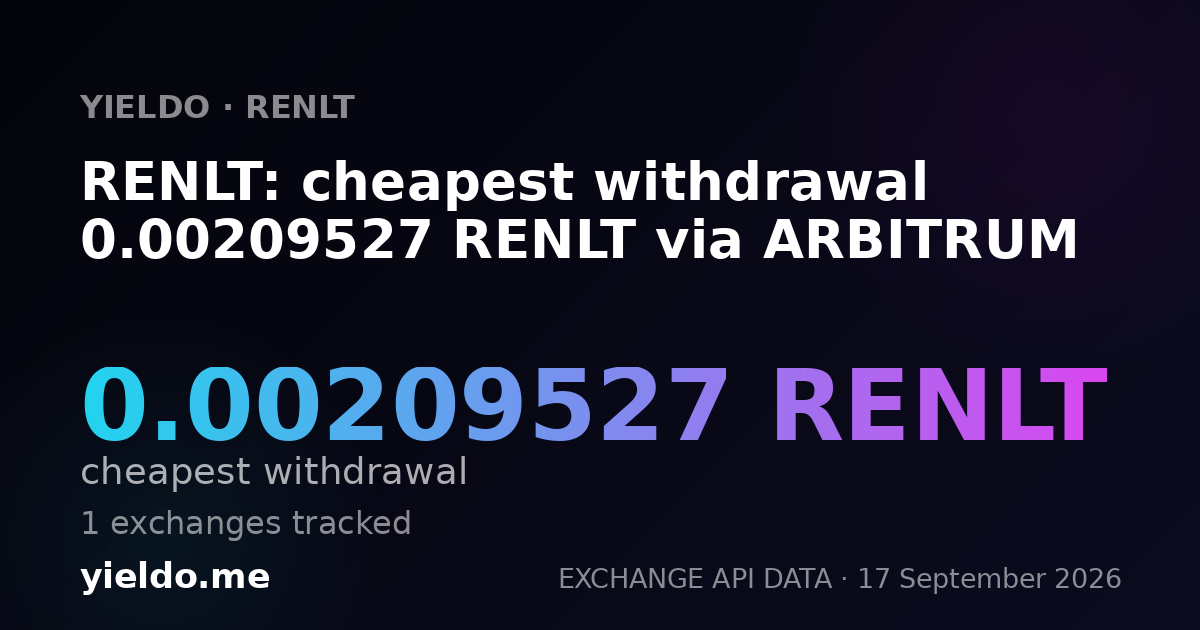 RENLT: cheapest withdrawal 0.00209527 RENLT via ARBITRUM