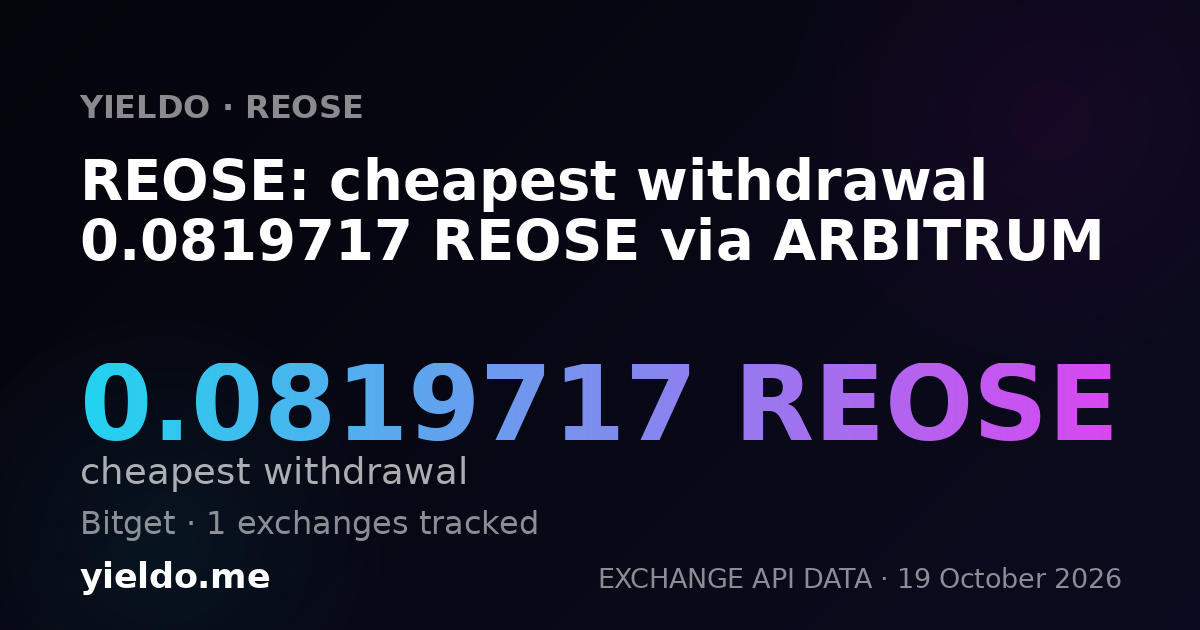 REOSE: cheapest withdrawal 0.0819717 REOSE via ARBITRUM