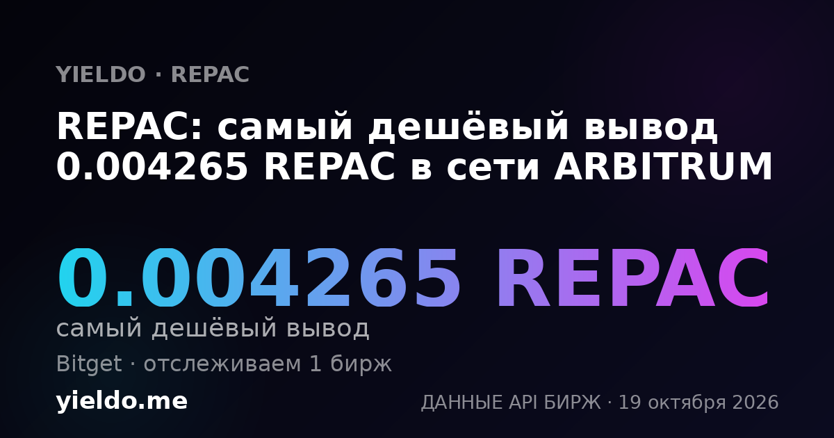 REPAC: самый дешёвый вывод 0.004265 REPAC в сети ARBITRUM