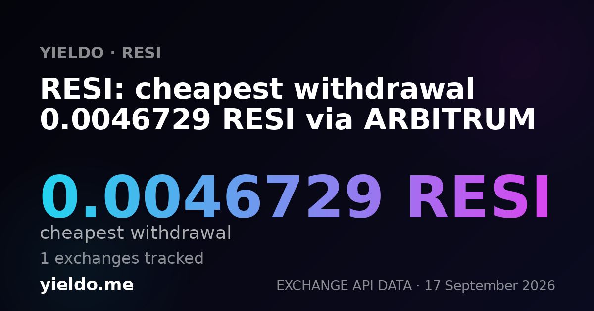 RESI: cheapest withdrawal 0.0046729 RESI via ARBITRUM