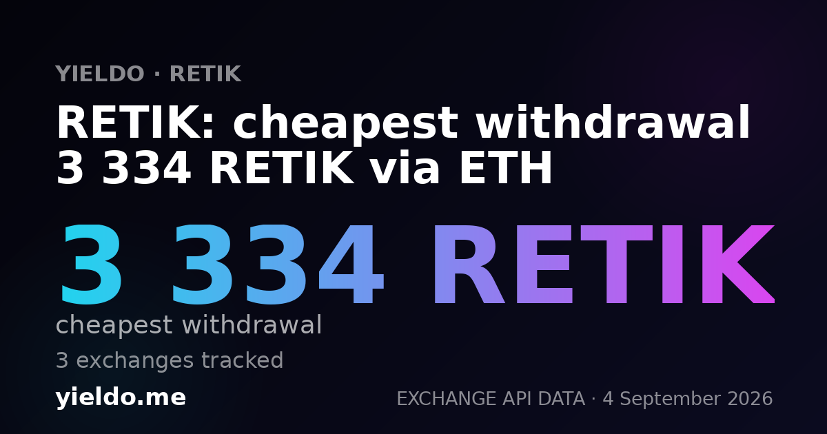 RETIK: cheapest withdrawal 3 334 RETIK via ETH