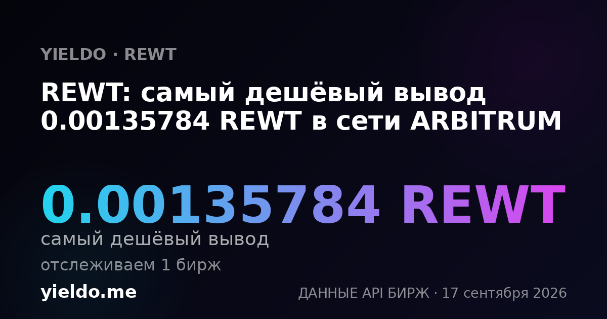 REWT: самый дешёвый вывод 0.00137957 REWT в сети ARBITRUM
