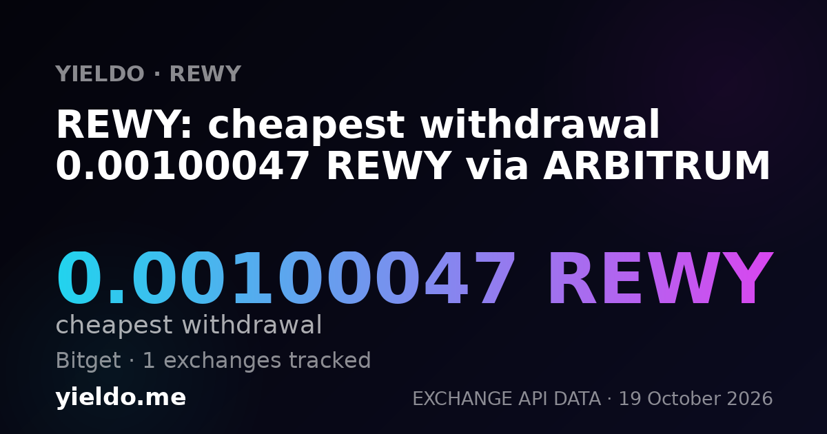 REWY: cheapest withdrawal 0.00100047 REWY via ARBITRUM