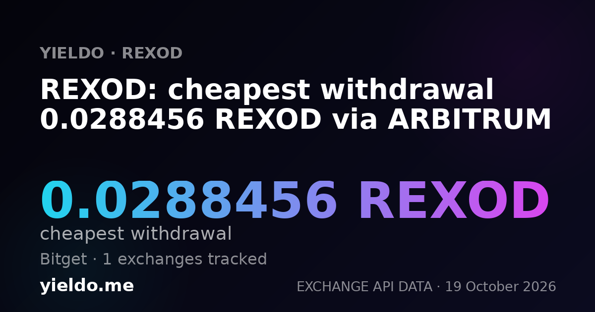 REXOD: cheapest withdrawal 0.0288456 REXOD via ARBITRUM