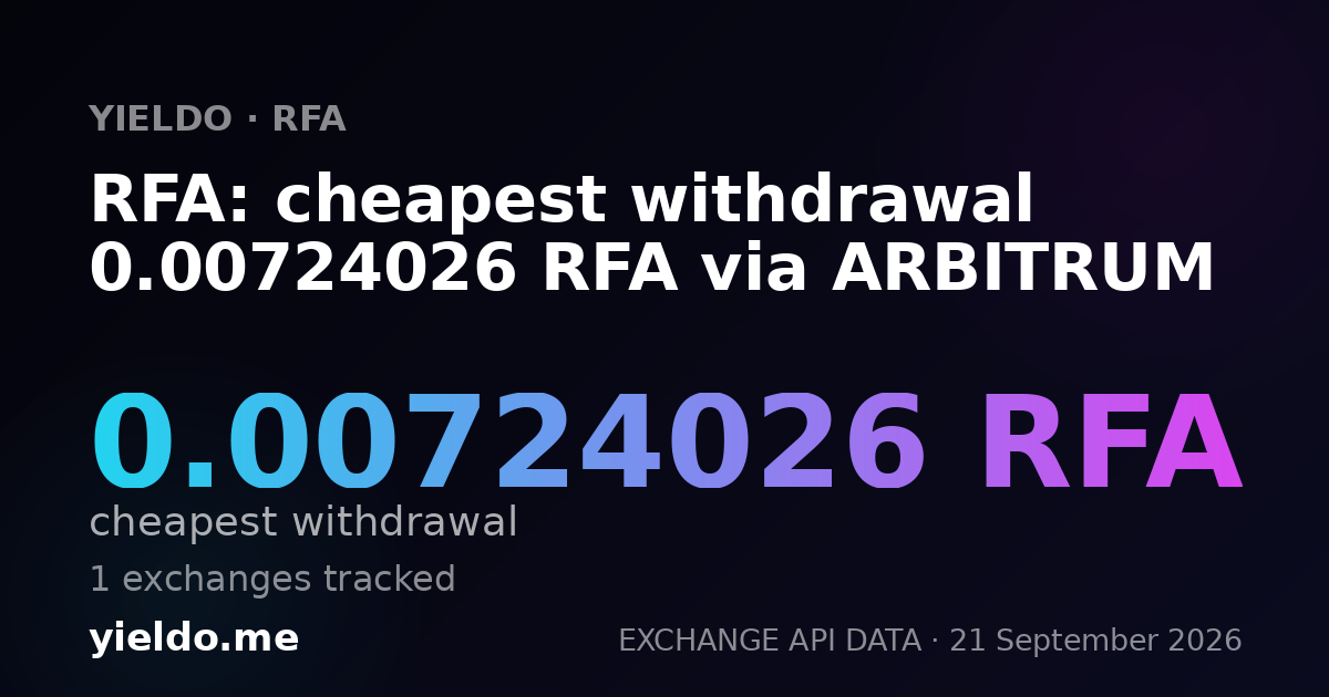 RFA: cheapest withdrawal 0.00724026 RFA via ARBITRUM