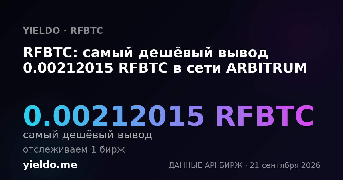 RFBTC: самый дешёвый вывод 0.00212015 RFBTC в сети ARBITRUM