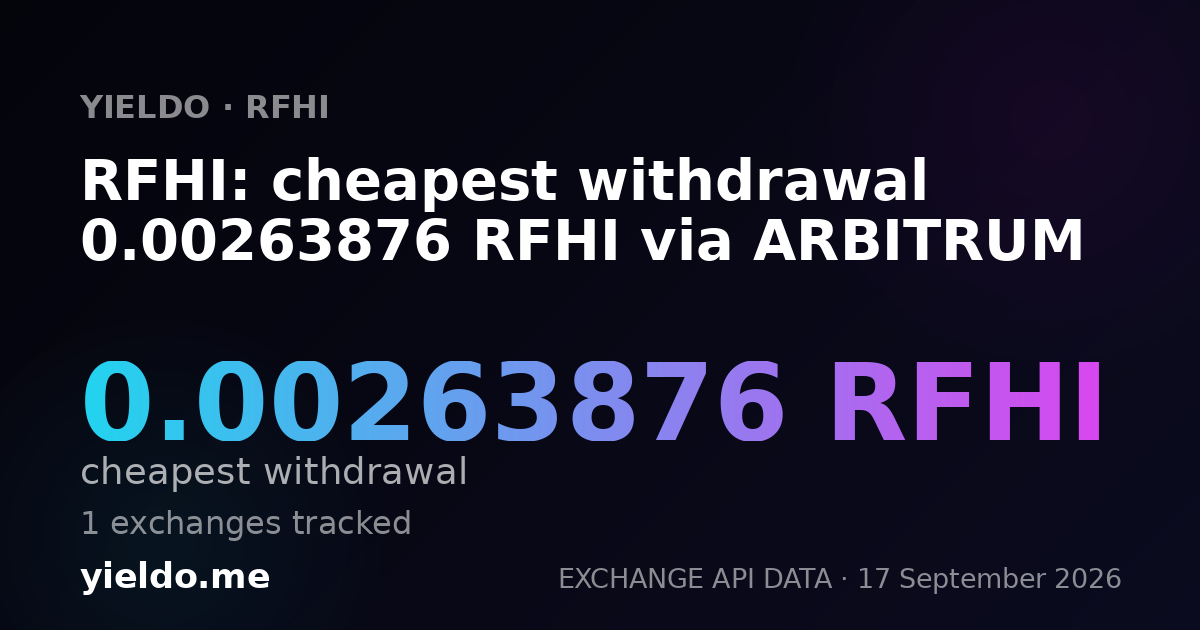 RFHI: cheapest withdrawal 0.00264597 RFHI via ARBITRUM