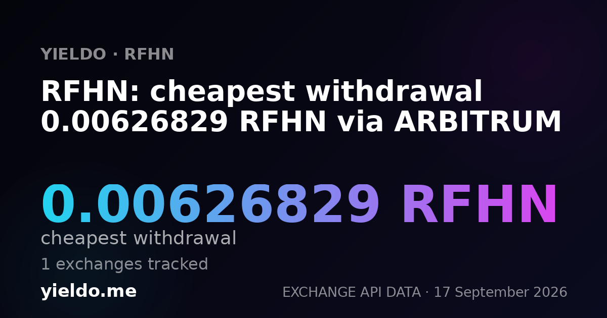 RFHN: cheapest withdrawal 0.00626829 RFHN via ARBITRUM