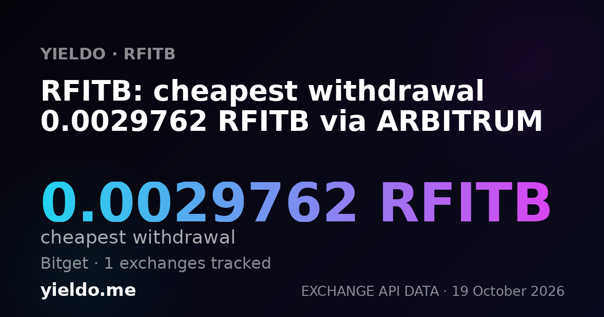 RFITB: cheapest withdrawal 0.0029762 RFITB via ARBITRUM
