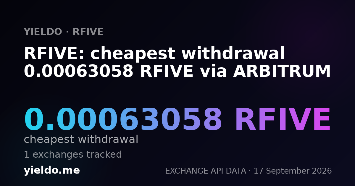 RFIVE: cheapest withdrawal 0.00063058 RFIVE via ARBITRUM