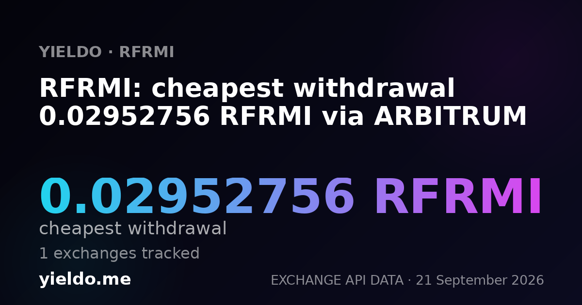RFRMI: cheapest withdrawal 0.02994012 RFRMI via ARBITRUM