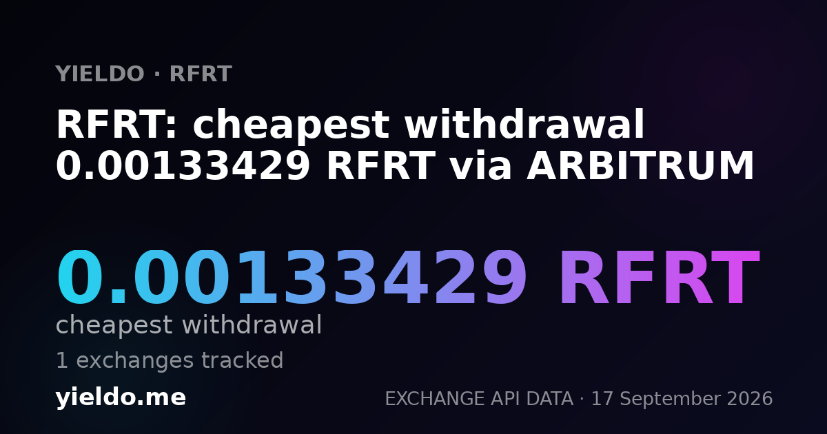 RFRT: cheapest withdrawal 0.00133429 RFRT via ARBITRUM
