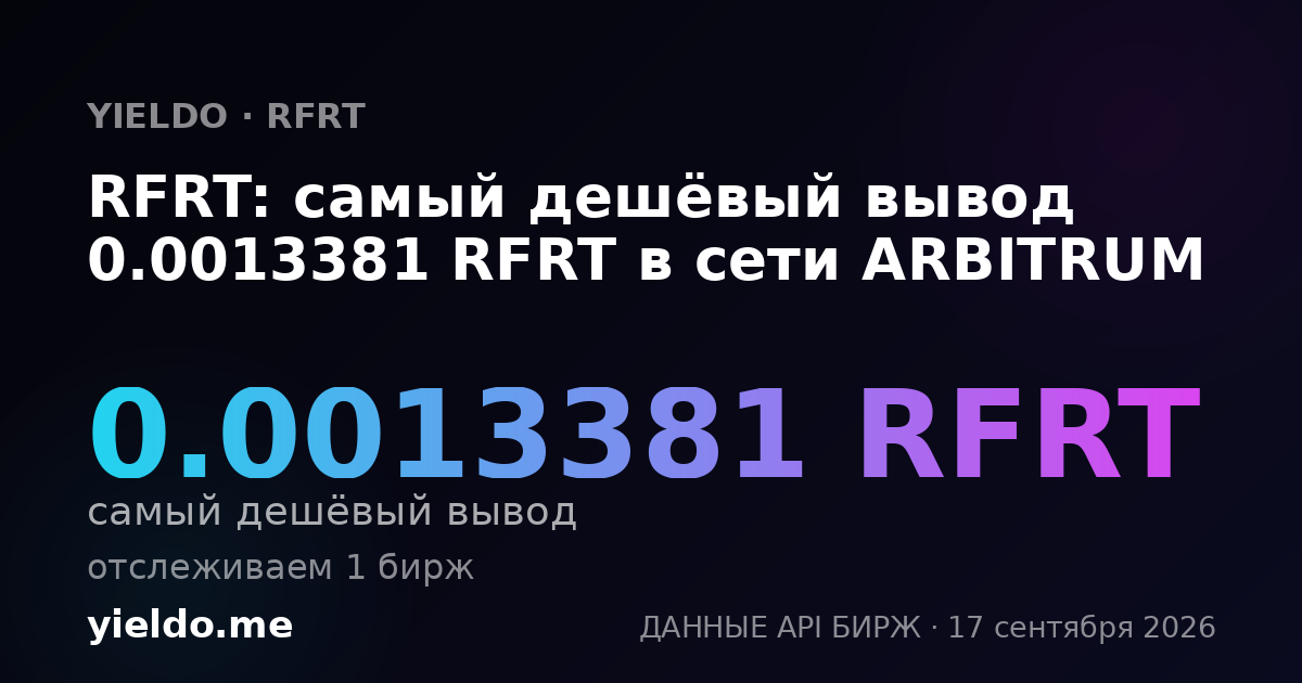 RFRT: самый дешёвый вывод 0.00133429 RFRT в сети ARBITRUM