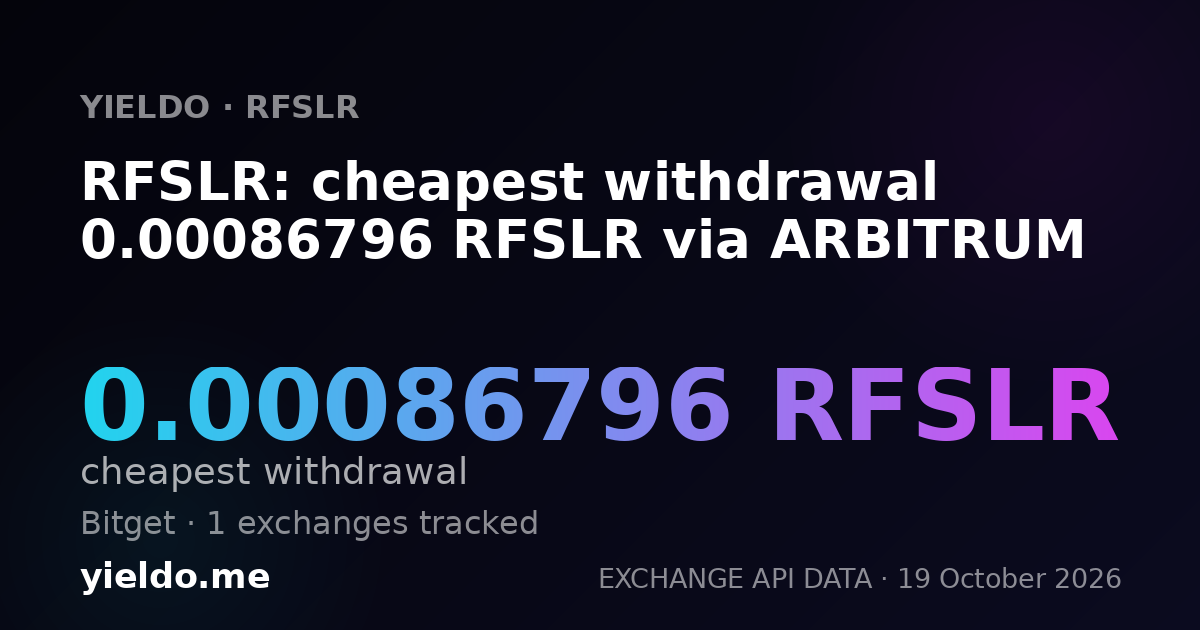 RFSLR: cheapest withdrawal 0.00086796 RFSLR via ARBITRUM