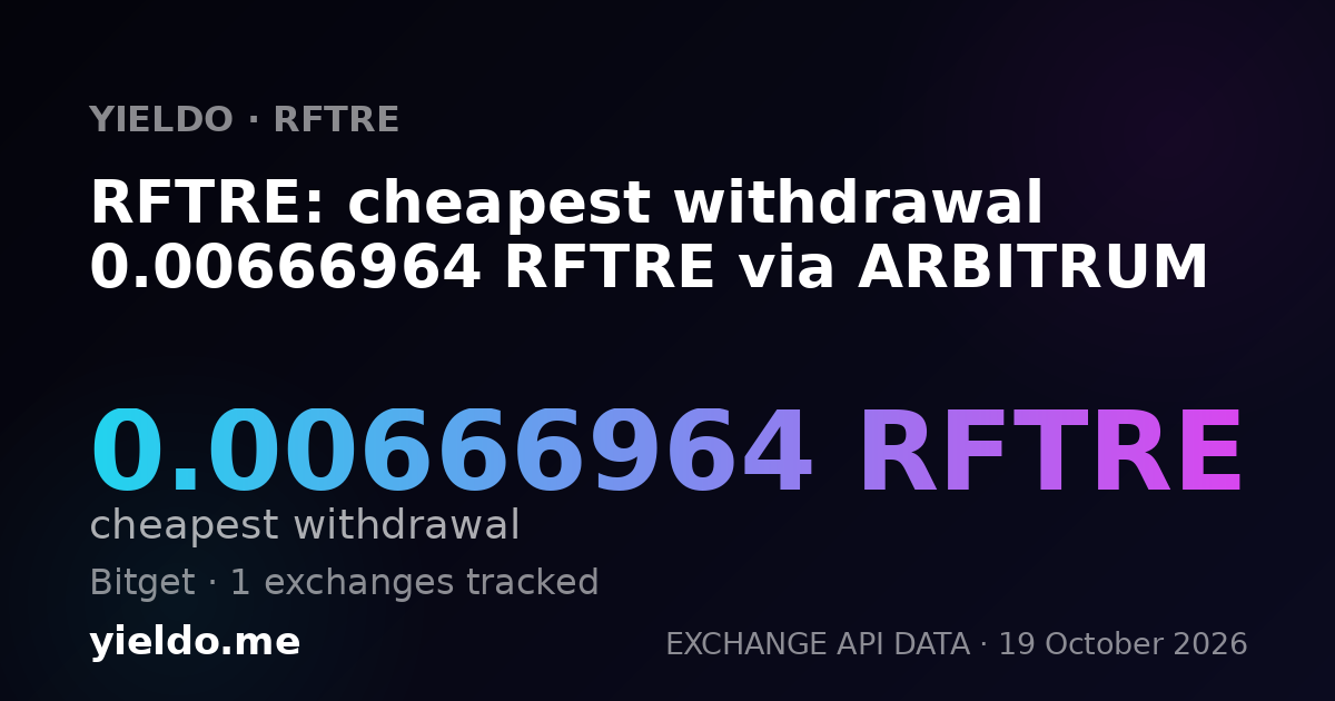 RFTRE: cheapest withdrawal 0.00666964 RFTRE via ARBITRUM