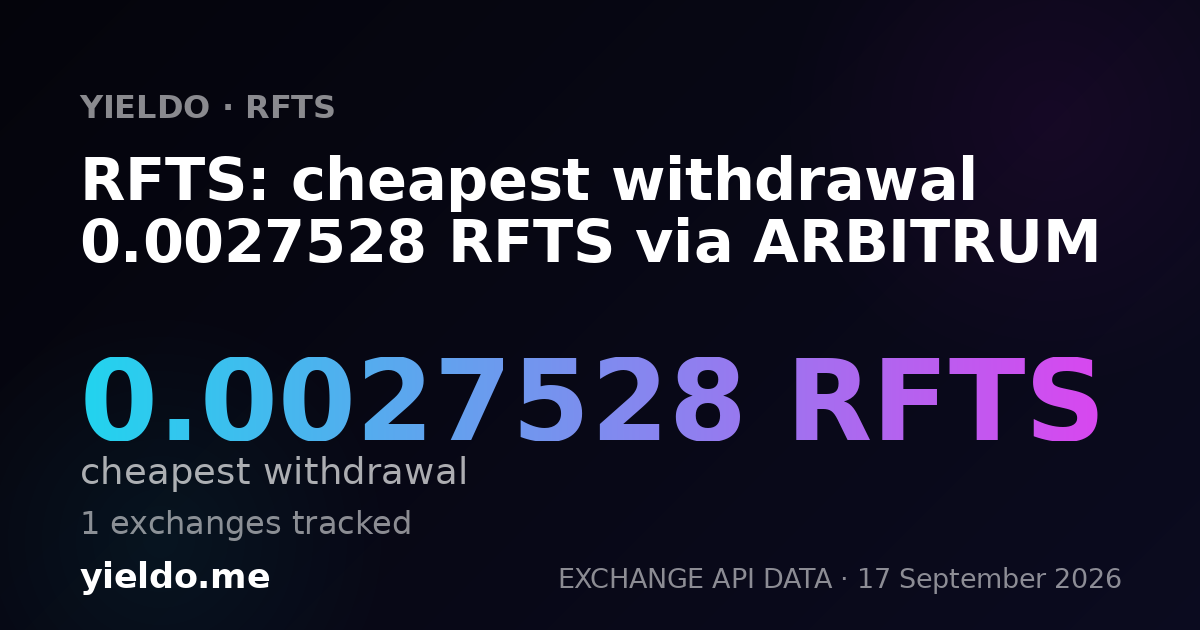 RFTS: cheapest withdrawal 0.00278552 RFTS via ARBITRUM