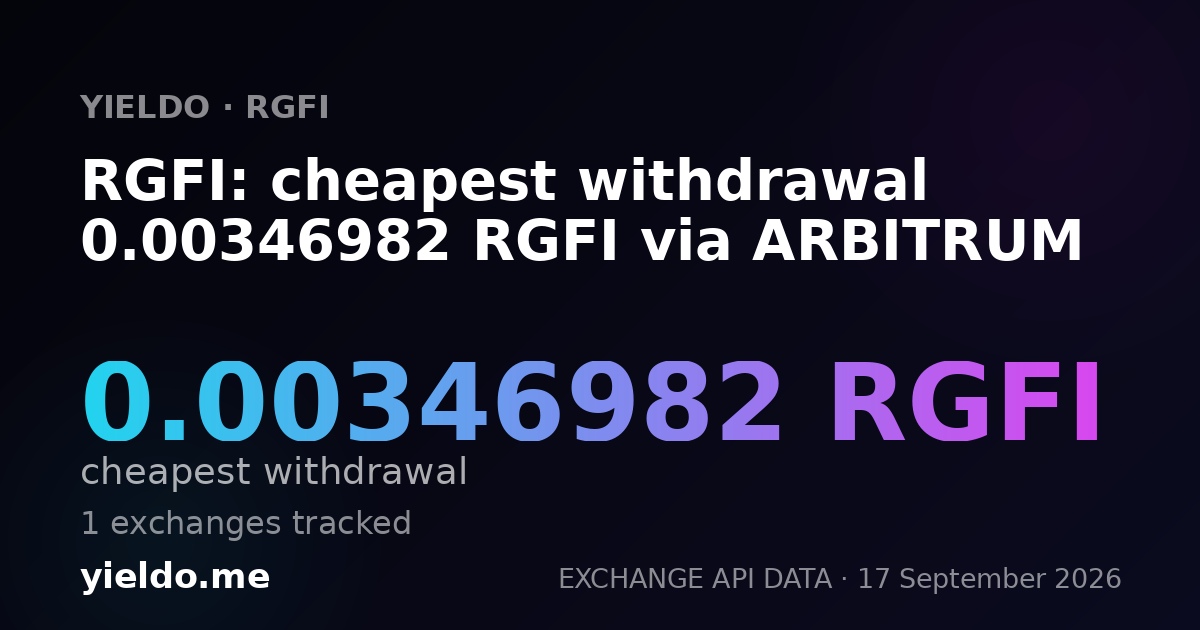 RGFI: cheapest withdrawal 0.00346982 RGFI via ARBITRUM