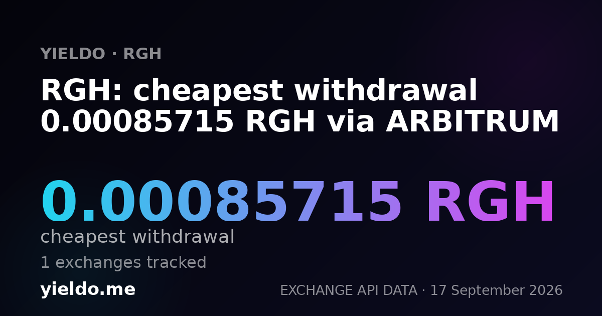 RGH: cheapest withdrawal 0.00085715 RGH via ARBITRUM
